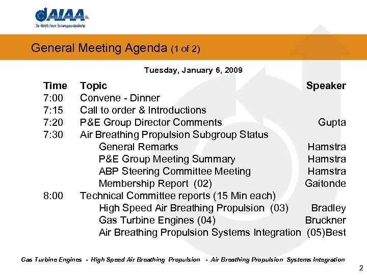 General Meeting Agenda (1 of 2) Tuesday, January 6, 2009 Time 7: 00 7: