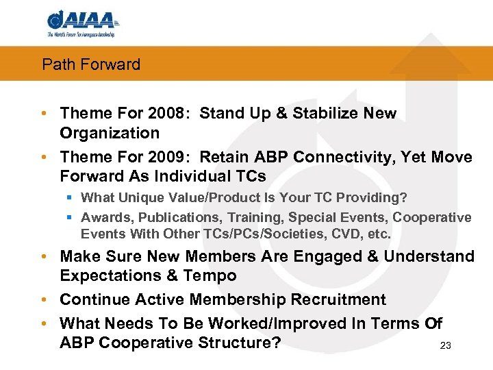 Path Forward • Theme For 2008: Stand Up & Stabilize New Organization • Theme