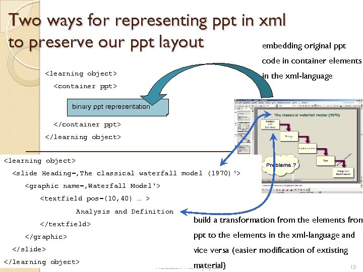 Two ways for representing ppt in xml to preserve our ppt layout embedding original