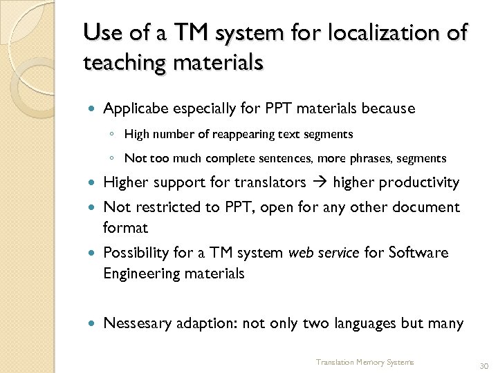 Use of a TM system for localization of teaching materials Applicabe especially for PPT