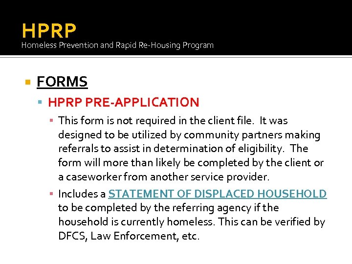 HPRP Homeless Prevention and Rapid Re-Housing Program FORMS HPRP PRE-APPLICATION ▪ This form is