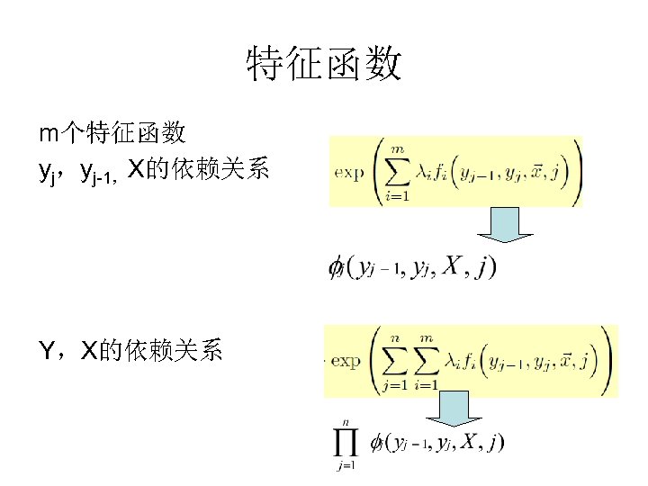 特征函数 m个特征函数 yj，yj-1，X的依赖关系 Y，X的依赖关系 