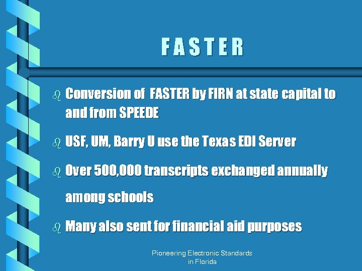 FASTER b Conversion of FASTER by FIRN at state capital to and from SPEEDE