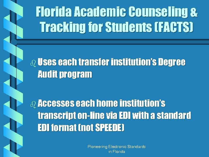 Florida Academic Counseling & Tracking for Students (FACTS) b Uses each transfer institution’s Degree