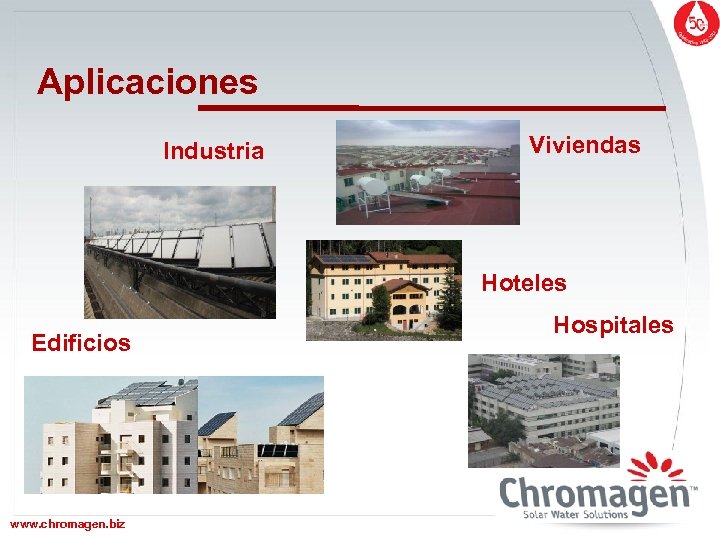 Aplicaciones Industria Viviendas Hoteles Edificios www. chromagen. biz Hospitales 