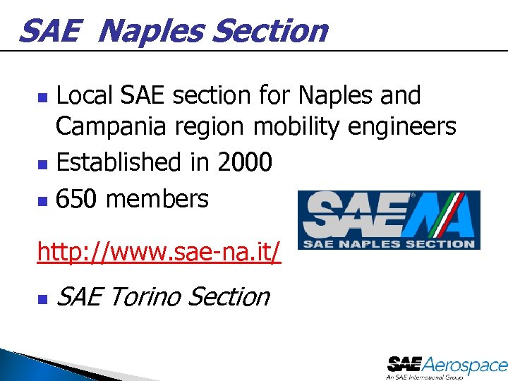SAE Naples Section Local SAE section for Naples and Campania region mobility engineers n