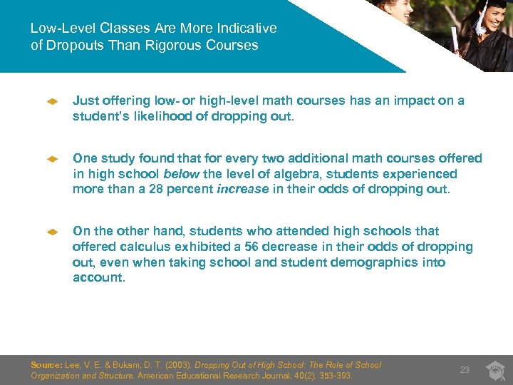 Low-Level Classes Are More Indicative of Dropouts Than Rigorous Courses Just offering low- or