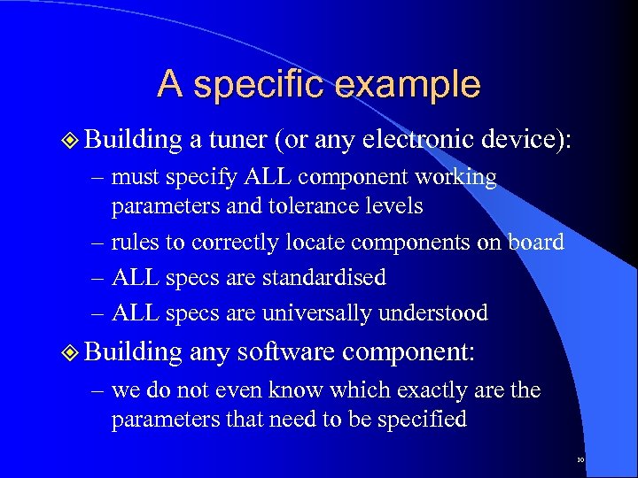 A specific example ² Building a tuner (or any electronic device): – must specify