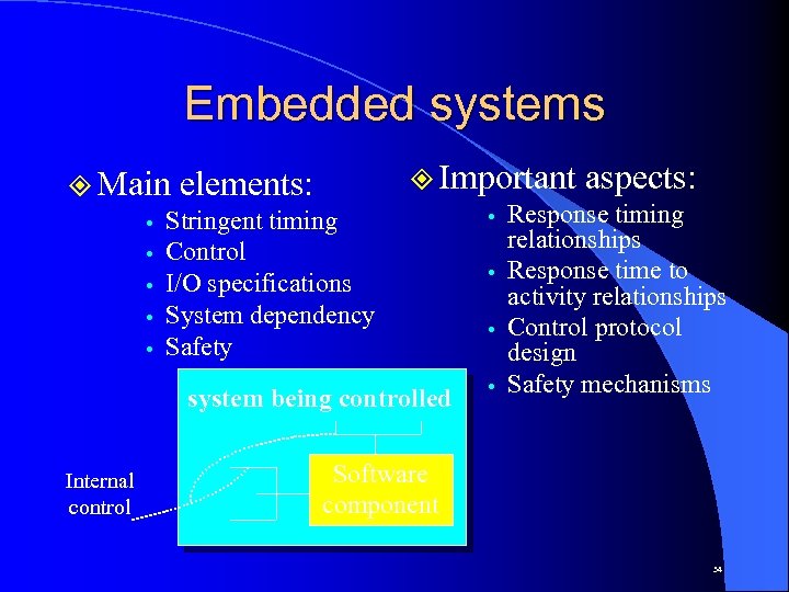 Embedded systems ² Important aspects: Response timing relationships Response time to activity relationships Control