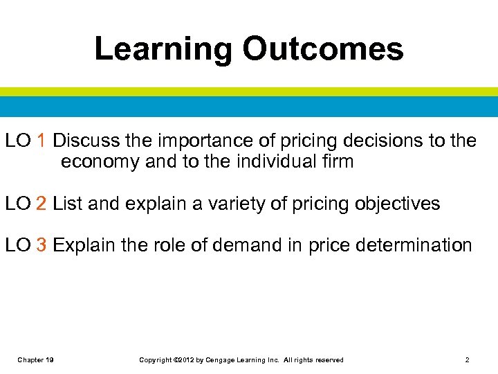 Learning Outcomes LO 1 Discuss the importance of pricing decisions to the economy and