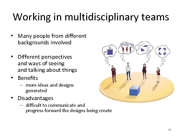 Working in multidisciplinary teams • Many people from different backgrounds involved • Different perspectives