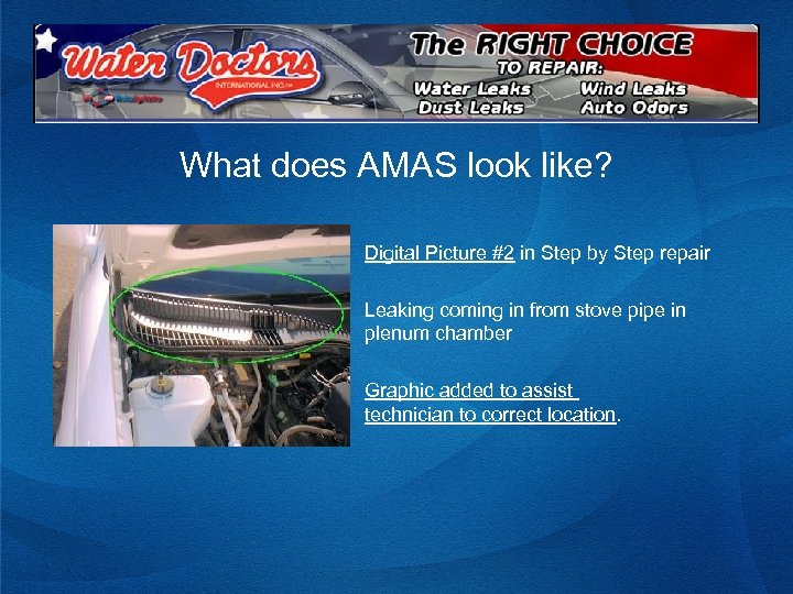 What does AMAS look like? Digital Picture #2 in Step by Step repair Leaking