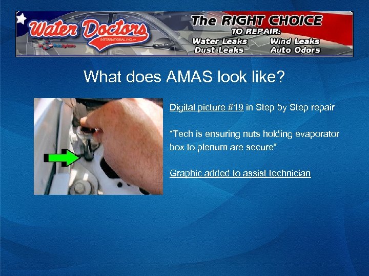 What does AMAS look like? Digital picture #19 in Step by Step repair “Tech