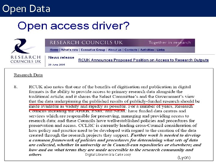 Open Data Digital Libraries à la Carte 2007 (Lyon) 