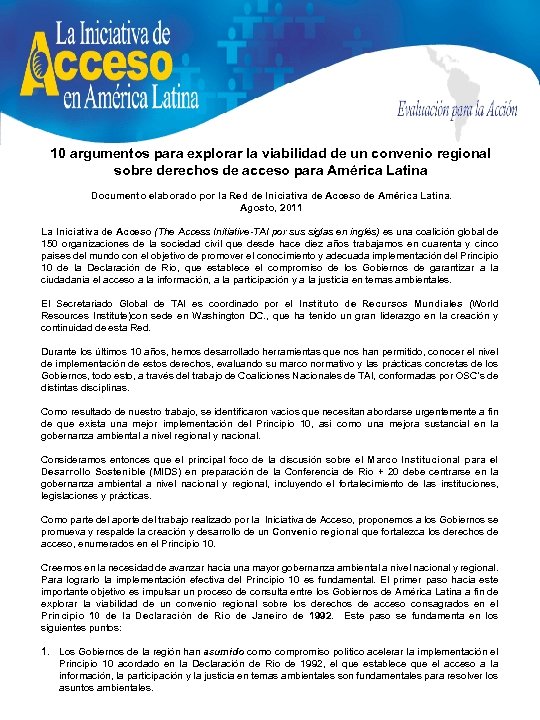 10 argumentos para explorar la viabilidad de un convenio regional sobre derechos de acceso