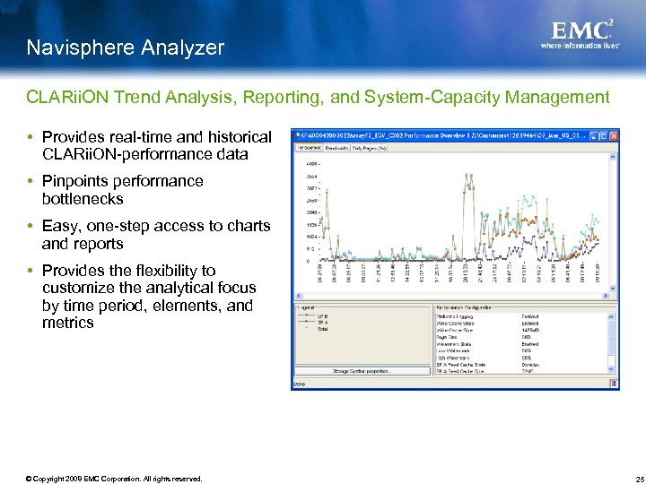 Navisphere Analyzer CLARii. ON Trend Analysis, Reporting, and System-Capacity Management Provides real-time and historical