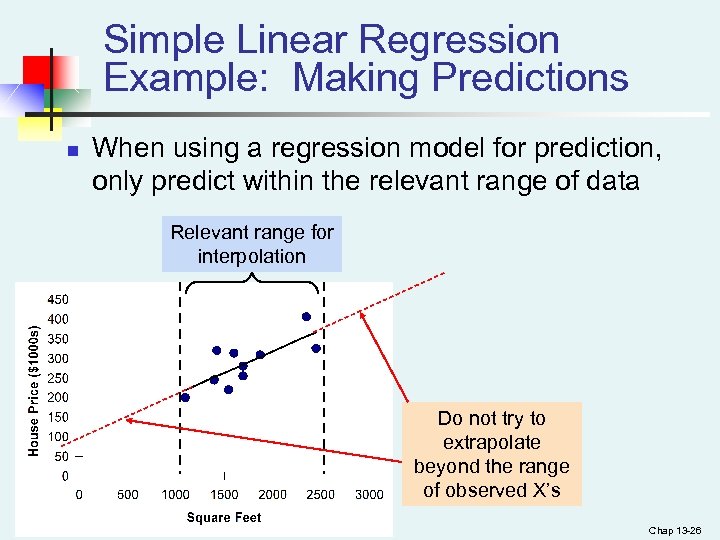 Simple Linear Regression Example: Making Predictions n When using a regression model for prediction,