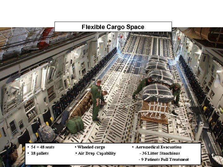 Flexible Cargo Space • 54 + 48 seats • 18 pallets • Wheeled cargo