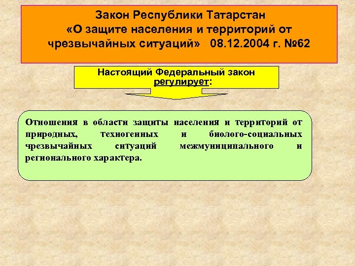 Закон Республики Татарстан «О защите населения и территорий от чрезвычайных ситуаций» 08. 12. 2004