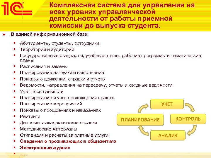 Комплексная система для управления на всех уровнях управленческой деятельности от работы приемной комиссии до