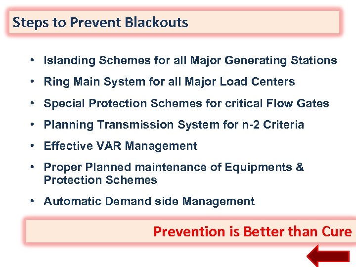 Steps to Prevent Blackouts • Islanding Schemes for all Major Generating Stations • Ring