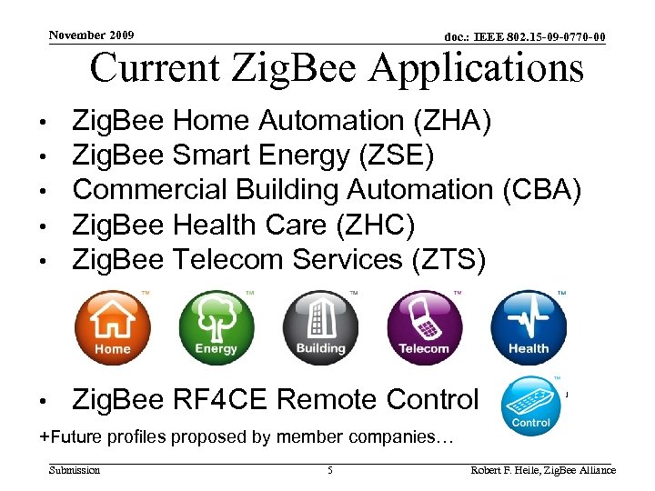 November 2009 doc. : IEEE 802. 15 -09 -0770 -00 Current Zig. Bee Applications