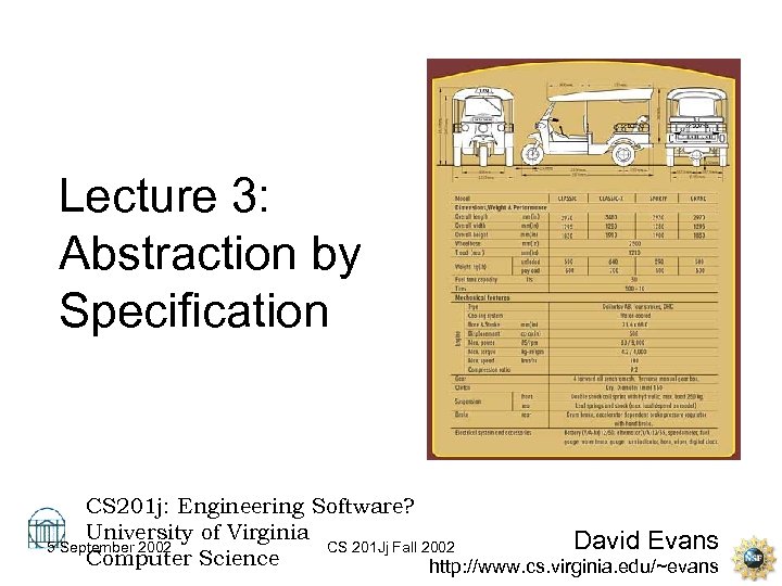 Lecture 3: Abstraction by Specification CS 201 j: Engineering Software? University of Virginia David