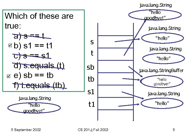 java. lang. String Which of these are true: a) s == t b) s