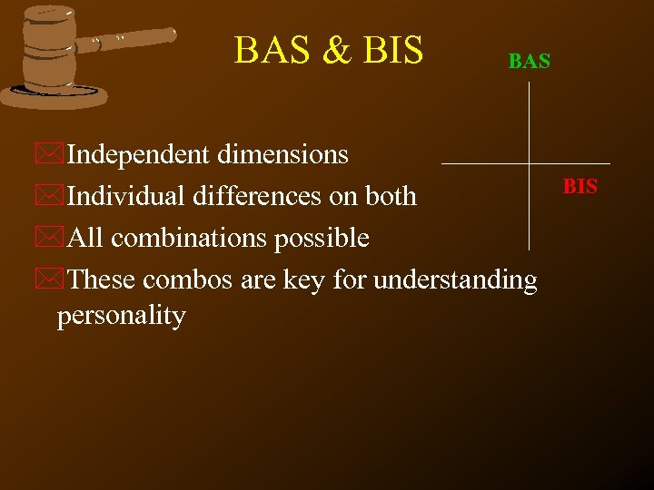 BAS & BIS BAS *Independent dimensions *Individual differences on both *All combinations possible *These