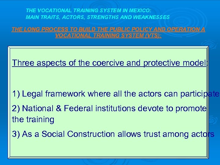 THE VOCATIONAL TRAINING SYSTEM IN MEXICO: MAIN TRAITS, ACTORS, STRENGTHS AND WEAKNESSES THE LONG