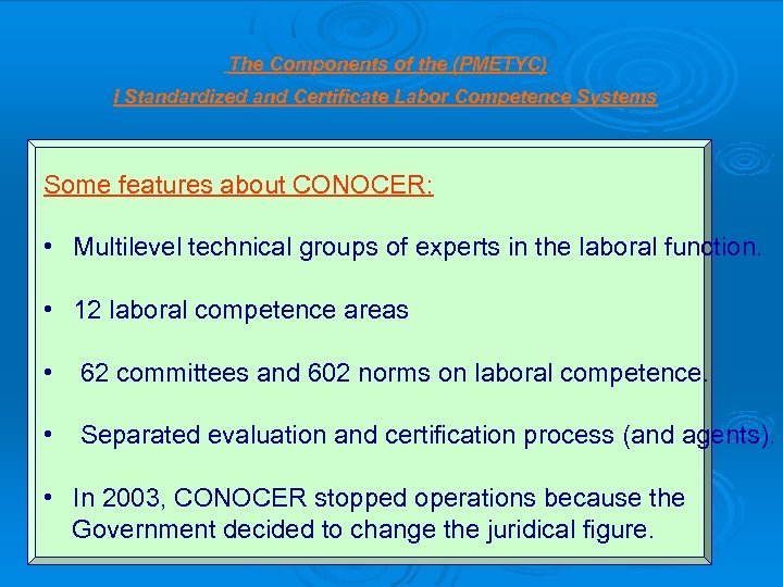 The Components of the (PMETYC) I Standardized and Certificate Labor Competence Systems Some features
