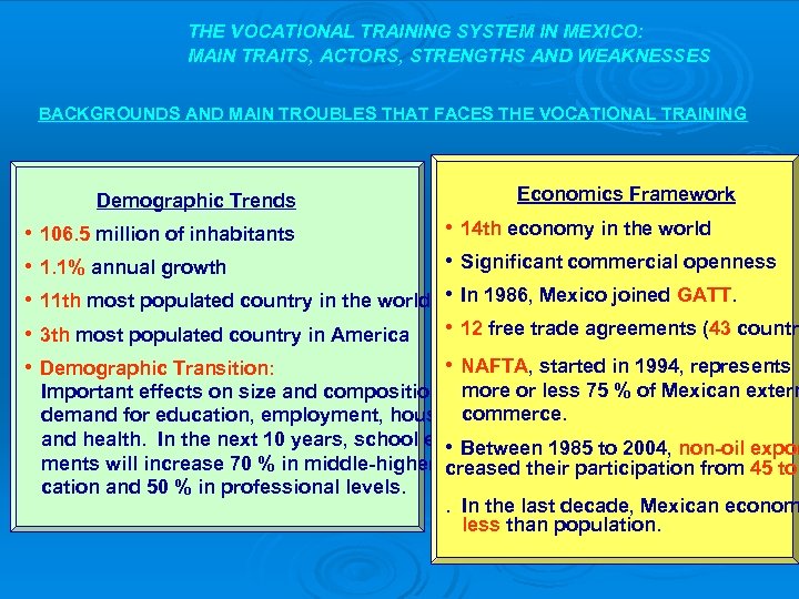 THE VOCATIONAL TRAINING SYSTEM IN MEXICO: MAIN TRAITS, ACTORS, STRENGTHS AND WEAKNESSES BACKGROUNDS AND