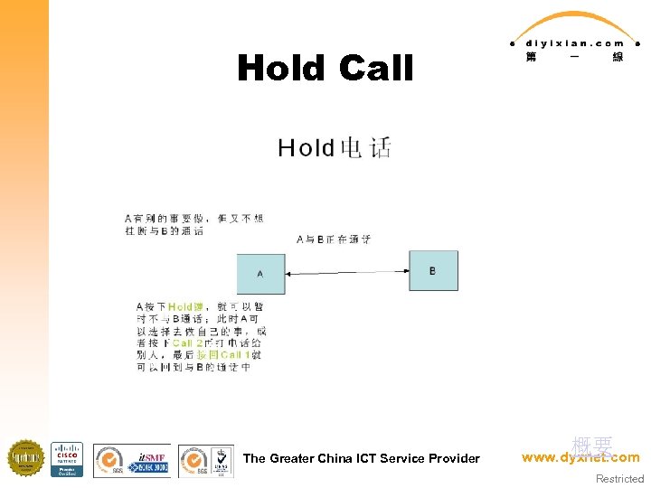 Hold Call The Greater China ICT Service Provider 概要 www. dyxnet. com Restricted 