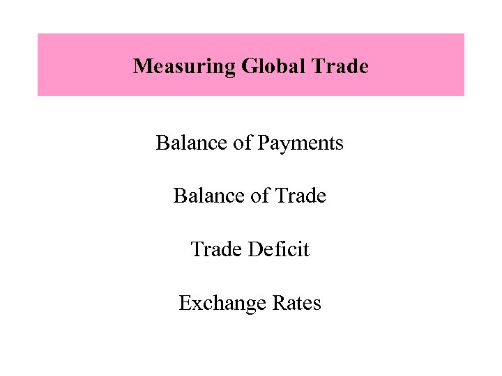 Measuring Global Trade Balance of Payments Balance of Trade Deficit Exchange Rates 