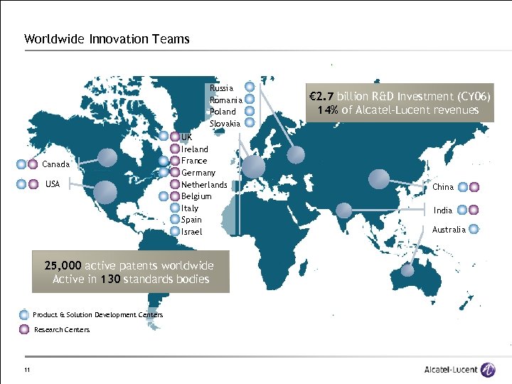 Worldwide Innovation Teams Russia Romania Poland Slovakia Canada USA UK Ireland France Germany Netherlands