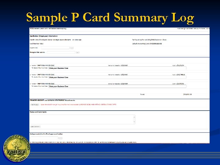 Sample P Card Summary Log 