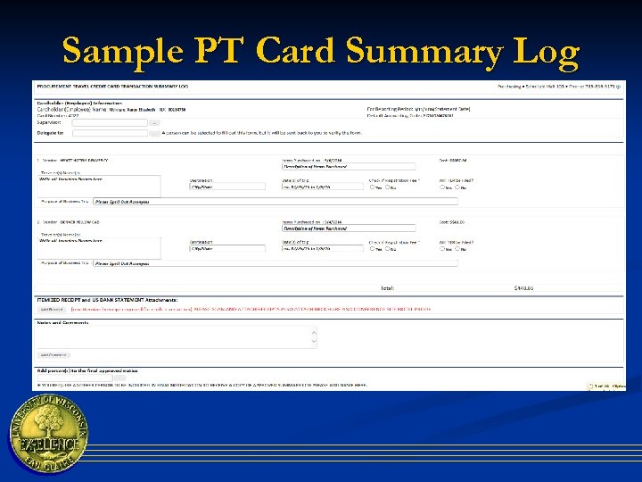 Sample PT Card Summary Log 