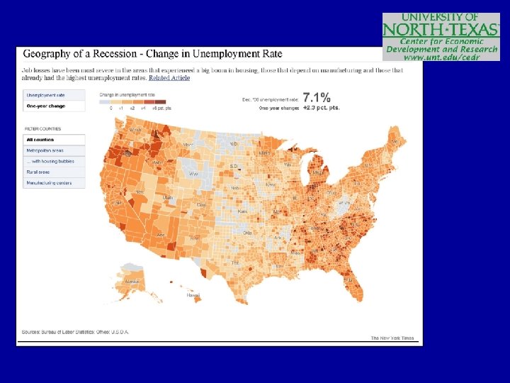 Geog of Recession Change in Unemployment Rate 