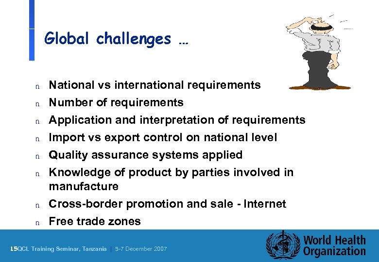 Global challenges … n National vs international requirements Number of requirements n Application and