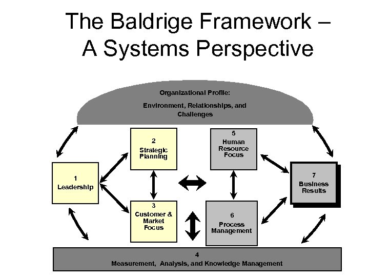 The Baldrige Framework – A Systems Perspective Organizational Profile: Environment, Relationships, and Challenges 2