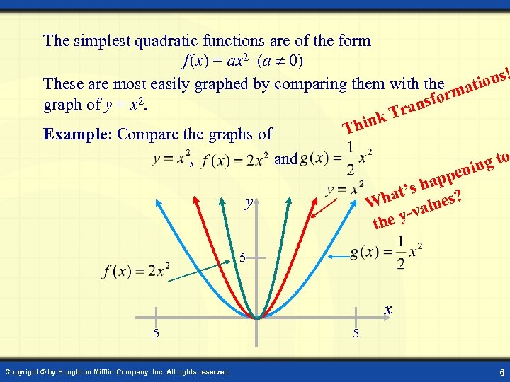 The simplest quadratic functions are of the form f (x) = ax 2 (a