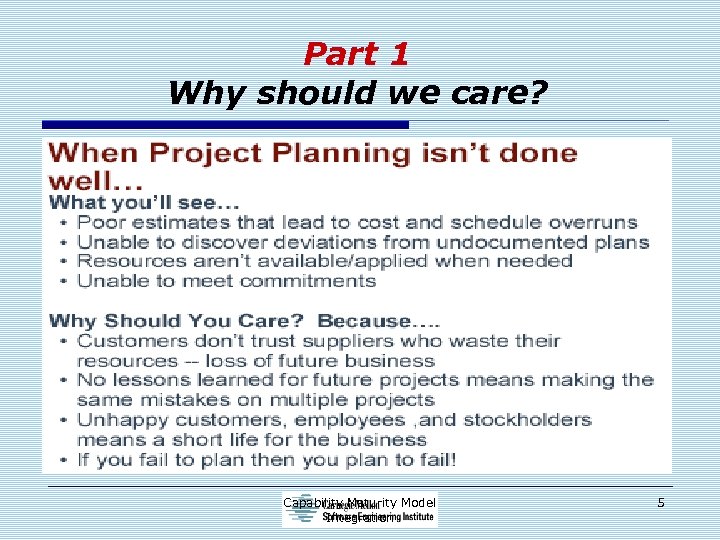 Part 1 Why should we care? Capability Maturity Model Integration 5 