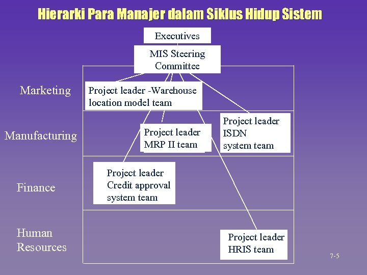 Hierarki Para Manajer dalam Siklus Hidup Sistem Executives MIS Steering Committee Marketing Manufacturing Finance