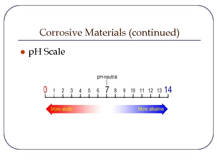 Corrosive Materials (continued) l p. H Scale 