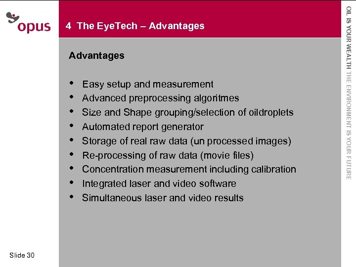 Advantages · Click to edit Master text styles • Easy setup and measurement ·