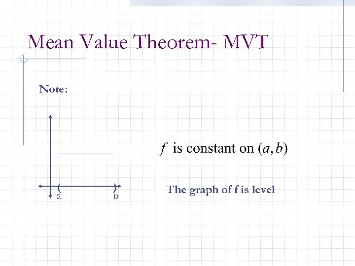 Mean Value Theorem- MVT Note: ( a ) b The graph of f is