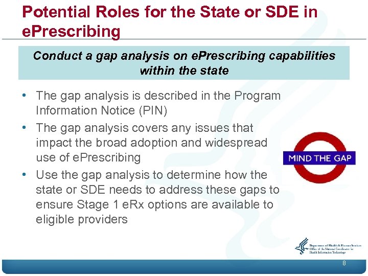 Potential Roles for the State or SDE in e. Prescribing Conduct a gap analysis