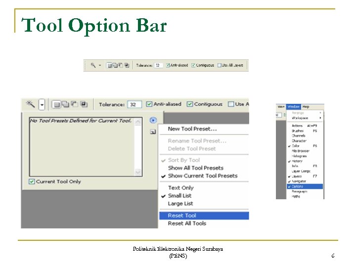 Tool Option Bar Politeknik Elektronika Negeri Surabaya (PENS) 6 