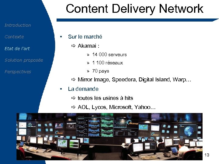 Content Delivery Network Introduction Contexte • Sur le marché ð Akamai : Etat de
