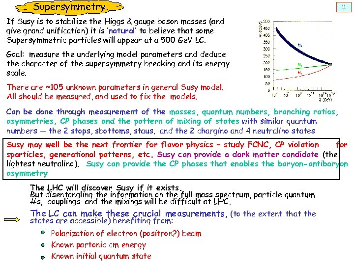 Supersymmetry 11 If Susy is to stabilize the Higgs & gauge boson masses (and